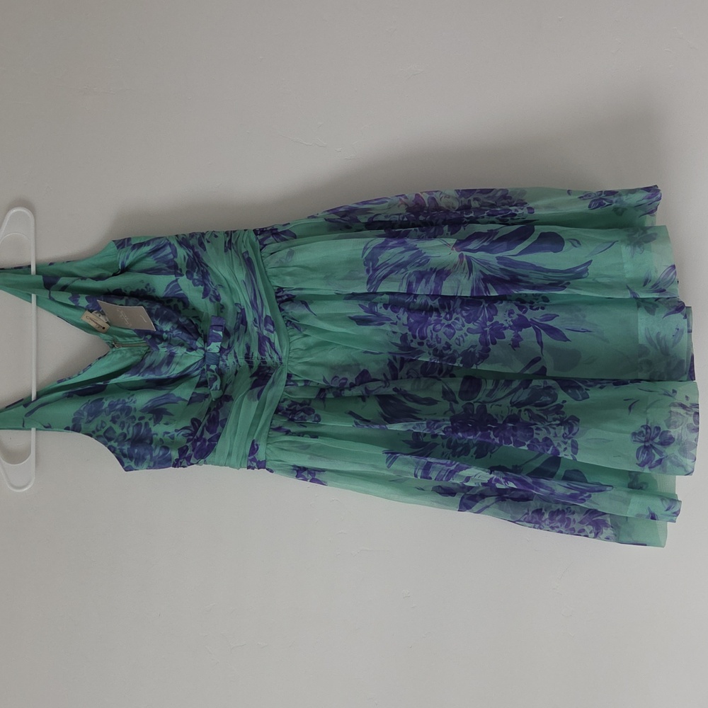 Anthropologie Elevenses Teal and Violet Floral Dress